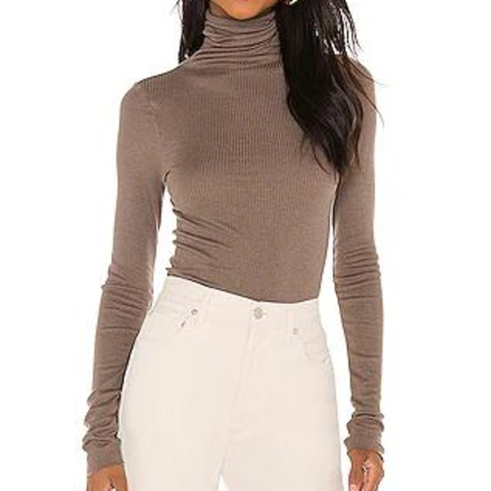 Enza Costa Silk Cashmere Rib Long Sleeve Turtleneck in Mink
